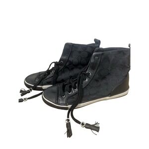 Coach High Top Sneakers Womens 8B Black Logo Shoes Foster